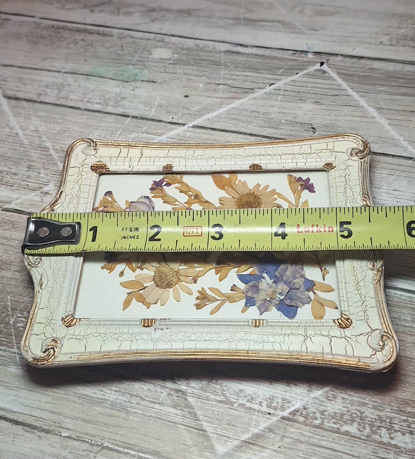 VTG Framed Pressed Dried Flowers Wall Art Decor Victorian Crackle Frame 4.5X5.75