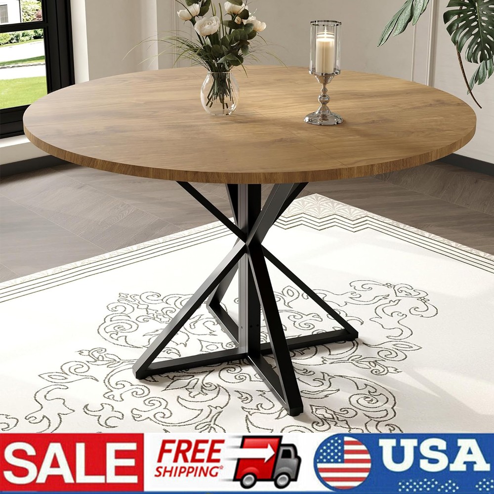 47" Round Dining Table for 4,Kitchen Dining Room Circle Dinner Pedestal Table US