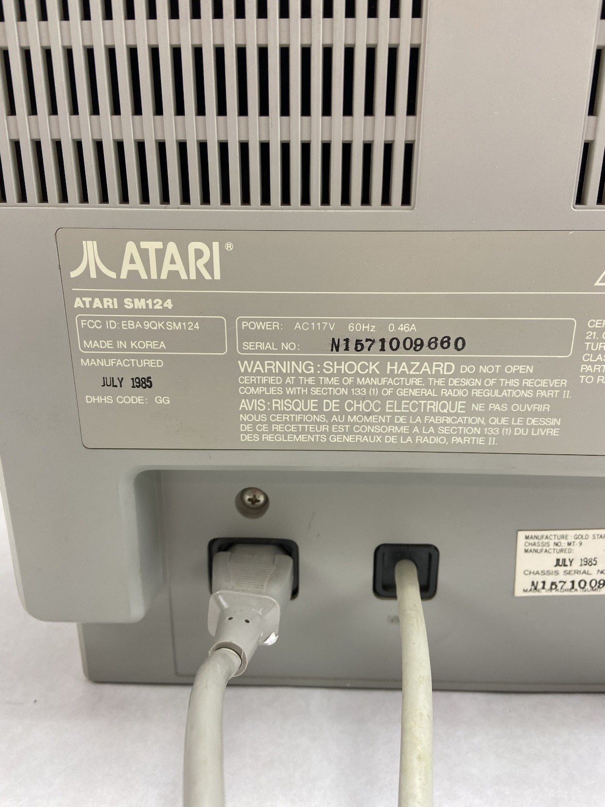 Atari SM124 Monitor July 1985 Power Tested