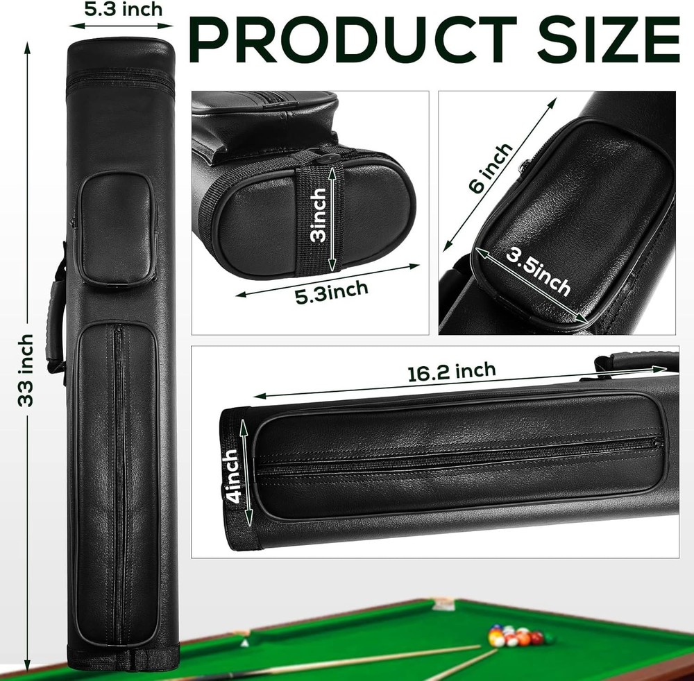 Durable PU Leather Oval Billiard Cue Case with Adjustable Strap & 2 Chalk Cubes