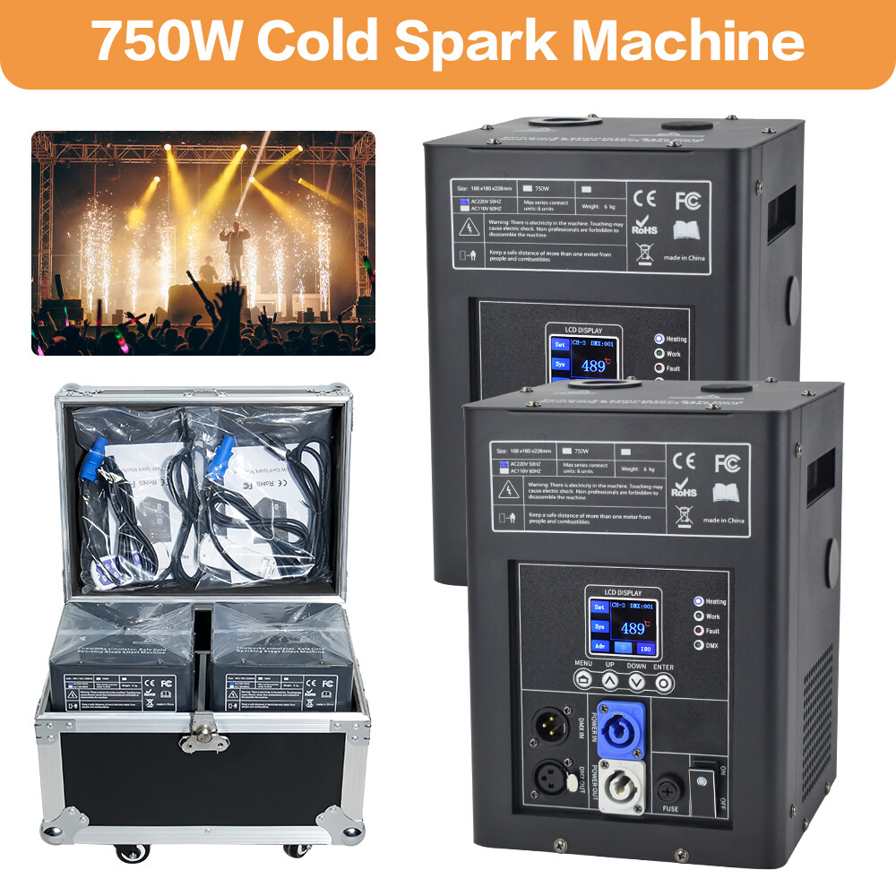 2PCS 750W Cold Spark Machine Firework Machine DMX Stage Effect with Flight Case