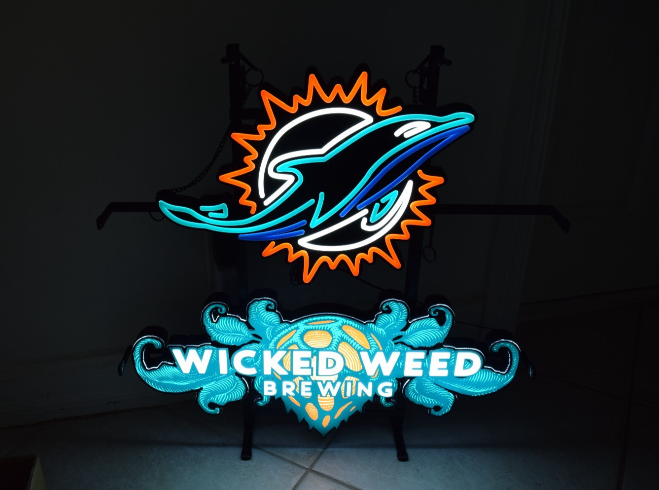WICKED WEED BREWING CO. NFL MIAMI DOLPHINS LED BEER BAR SIGN MAN CAVE LIGHT