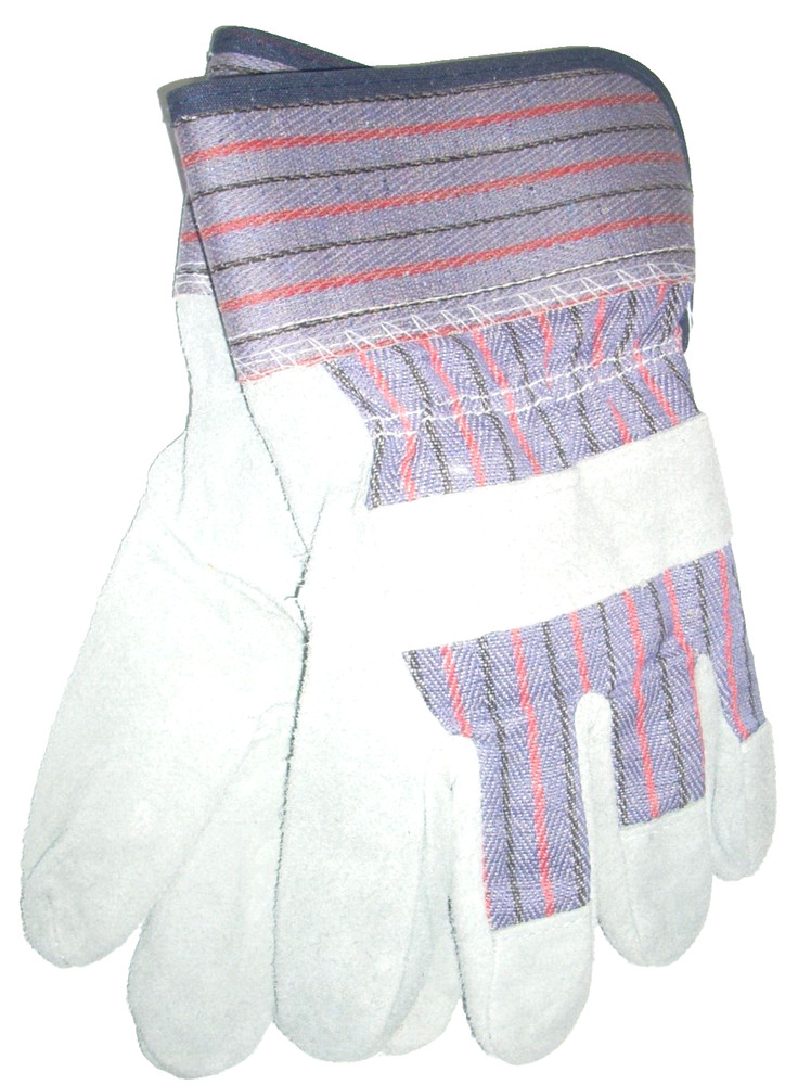 12 Leather Palm Work Gloves Canvas Knuckle Strap Back Gauntlet Cuff Large