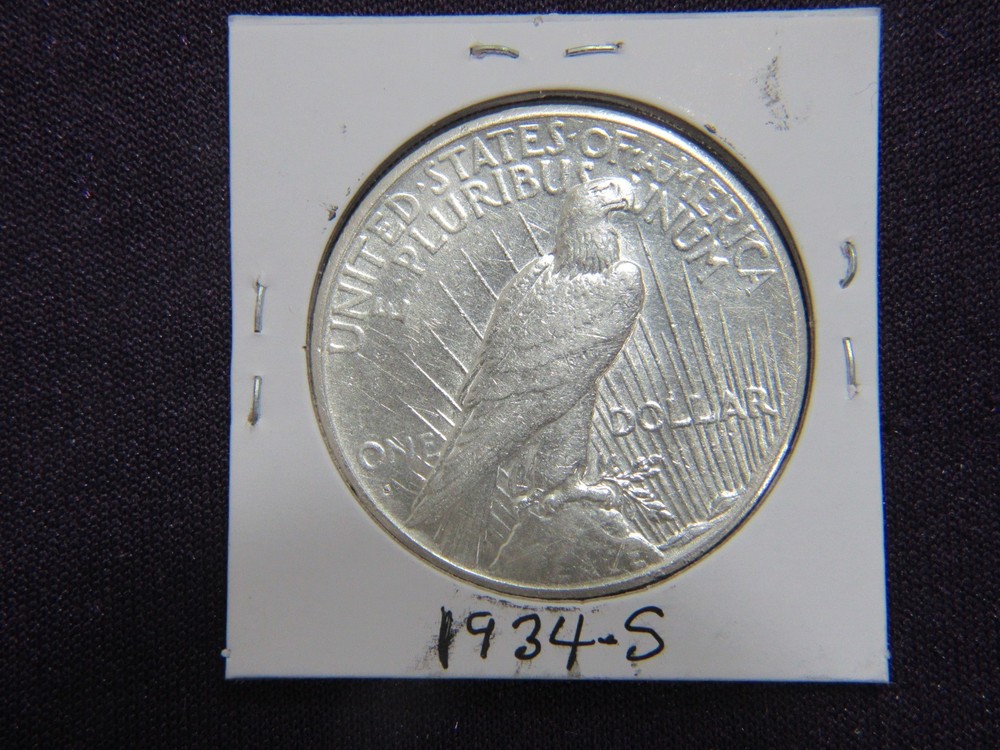 1934-S Peace dollar A.U. with light scratches on reverse