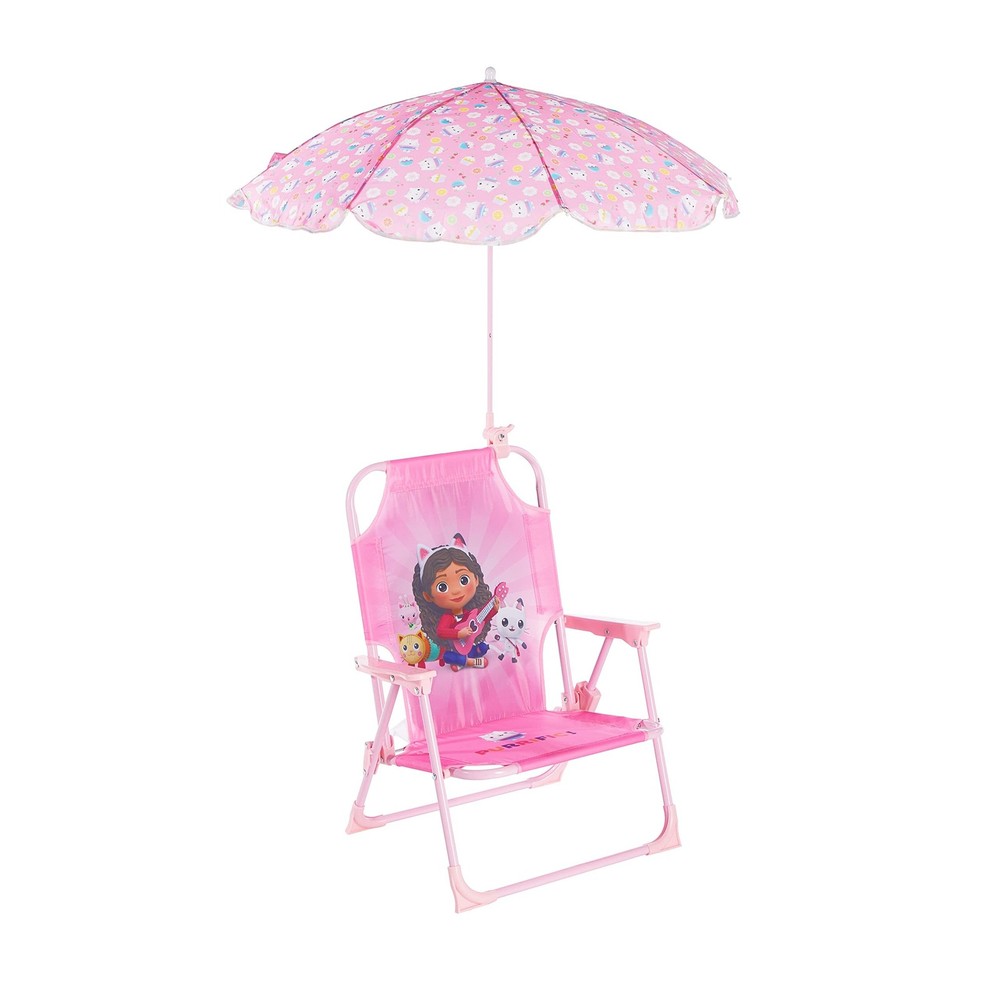 Idea Nuova Gabby’s Dollhouse Kids Folding Beach Chair with Umbrella, Outdo