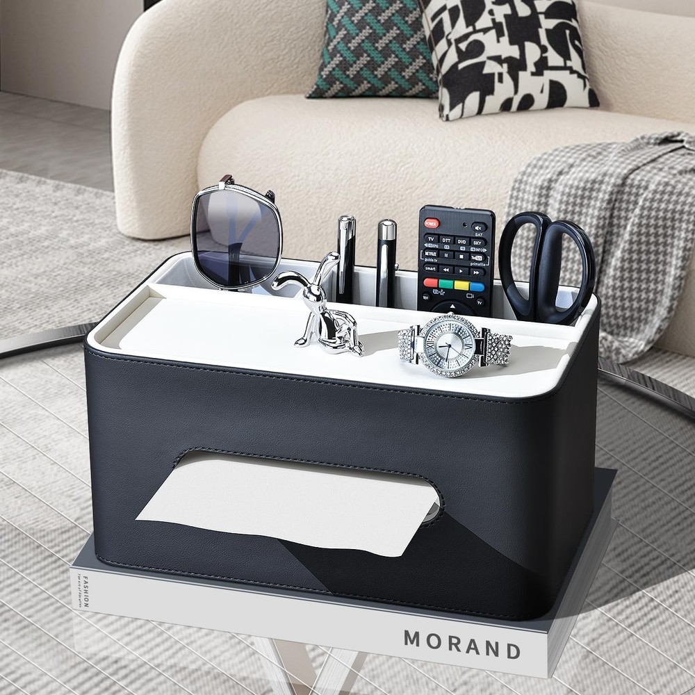Kingfom Pu Leather Tissue Cover Rectangular Storage Organizer Tray