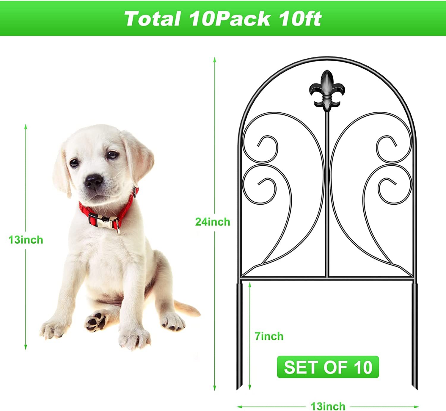 10Pack Decorative Garden Fence Border Rustproof Animal Barrier 24in(H) x 10ft(L)