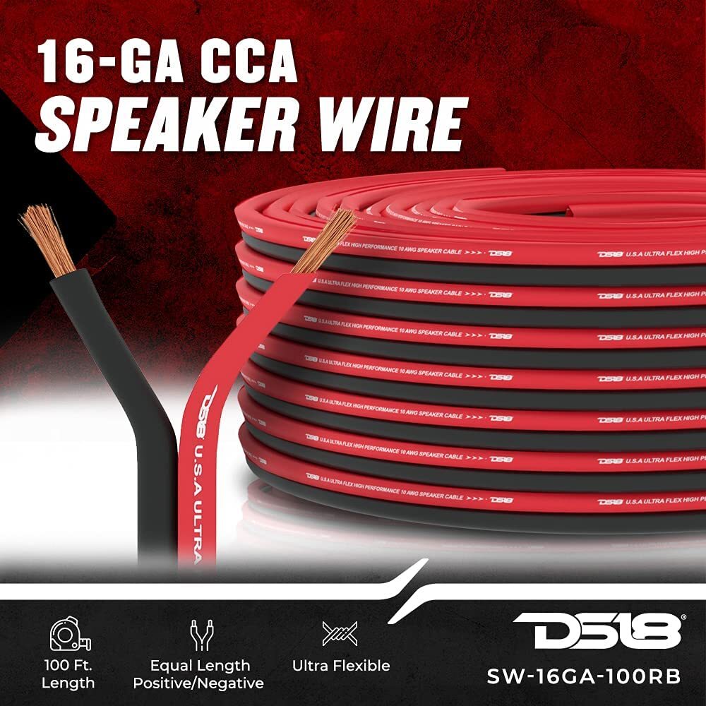 DS18 SW-16GA-100RB 16-GA Ultra Flex Speaker Wire Red and Black 100 Ft