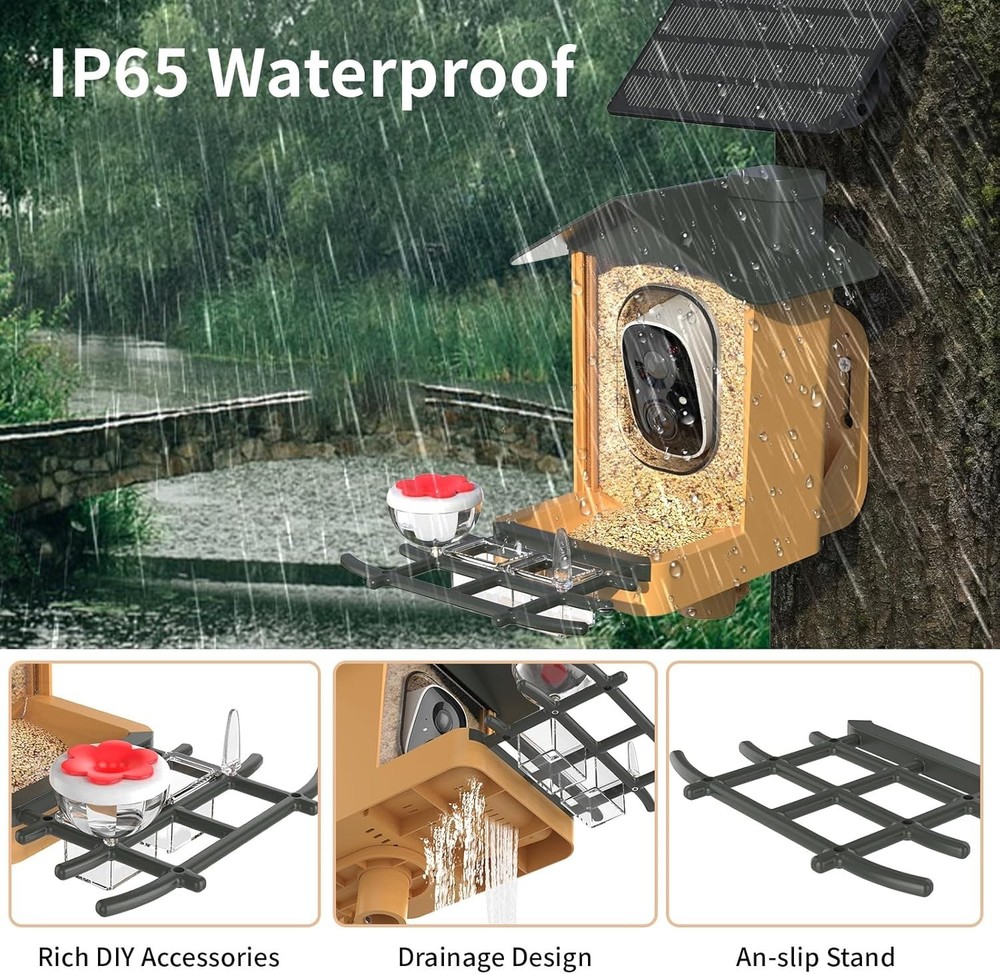 Waterproof Smart Bird Feeder with AI Camera - Real-Time Watching Made Easy