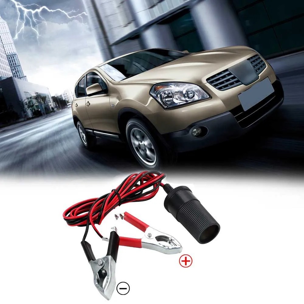 12V Battery To Cigarette Lighter Adapter Alligator Clamp Clip 12 Volt Car Socket