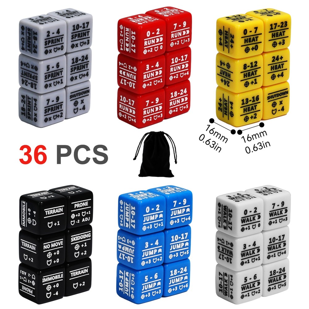 36PCS Battletech Stats Modifier Dice Full Dice Bundle: Movement Heat & Special