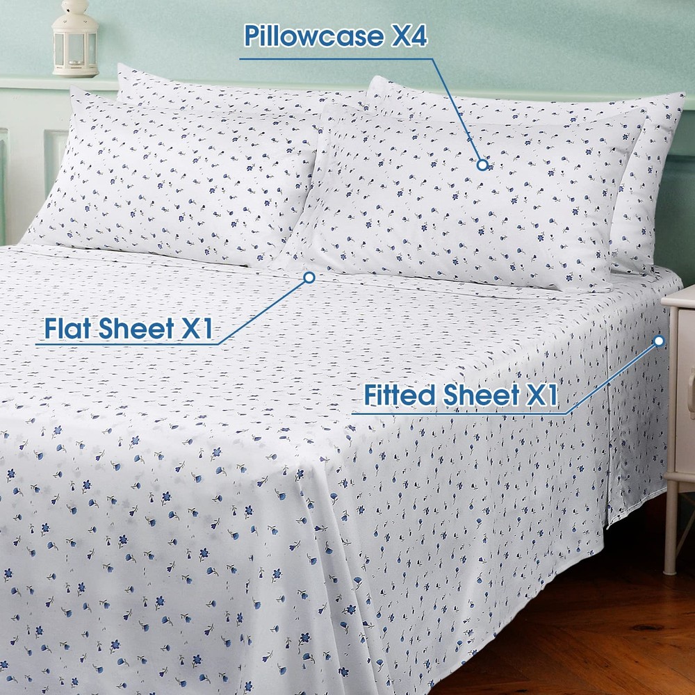 6 Piece Printed Full Size Bed Sheets, Extra Soft Brushed Microfiber 1800 Bedd...