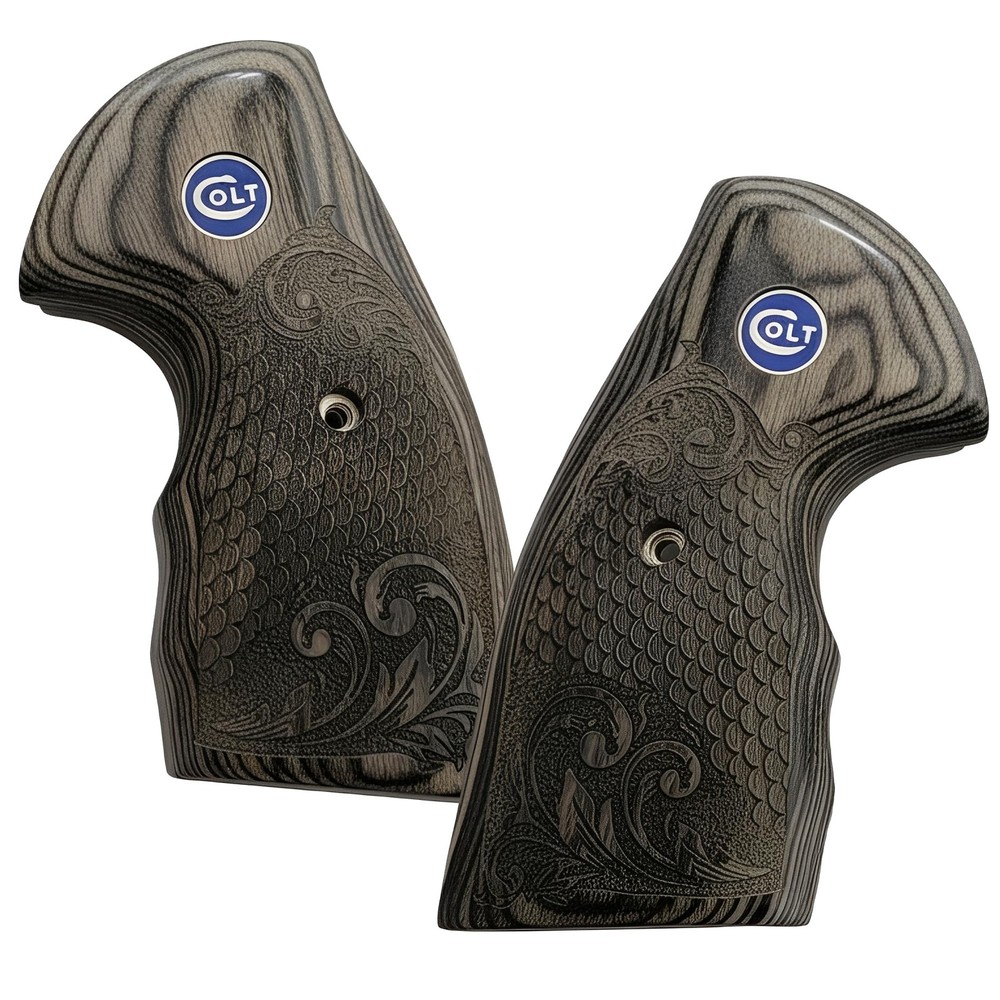 Colt Python Grips Black Rosewood Scroll & Scales Blue Colt Medallion