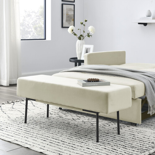Modern Convertible Sleeper Sofa Bed Loveseat Sofa Couch w/ Pull-Out Bed & Bench