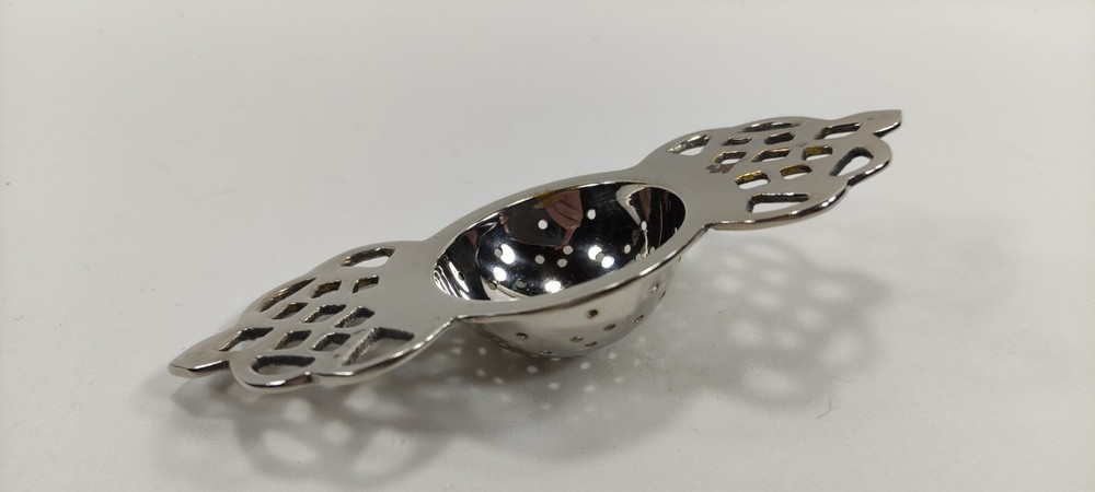 Vintage Silverplated Pierced Two-Handled Over Tea Service Cup Strainer Openwork