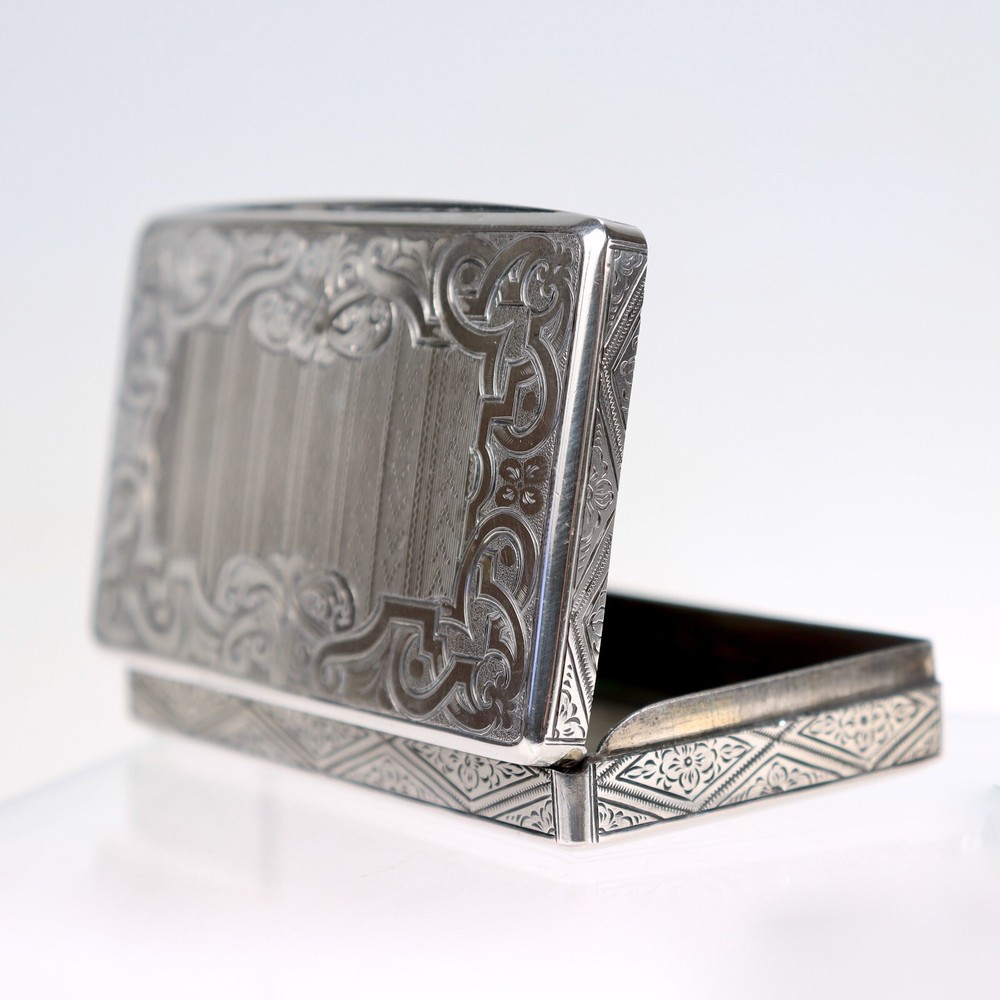 Antique Viennese or Austrian Engine-Turned Silver Card Case or Snuff Box.