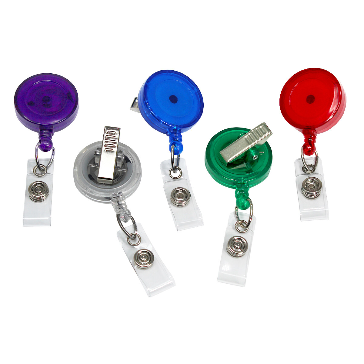 5 Pack - Translucent Color Retractable ID Badge Reels with Alligator Swivel Clip