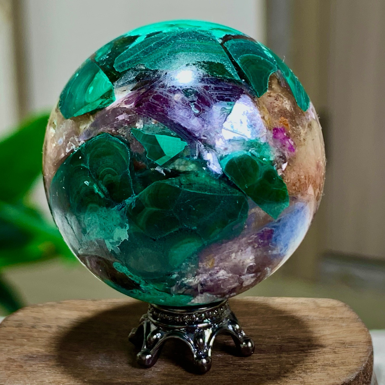 79G Newly discovered rare malachite purple mica symbiotic sphere restoration