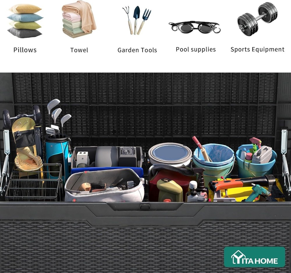 100 Gallon Black Deck Box - Water Resistant Storage with Extra Seating Feature