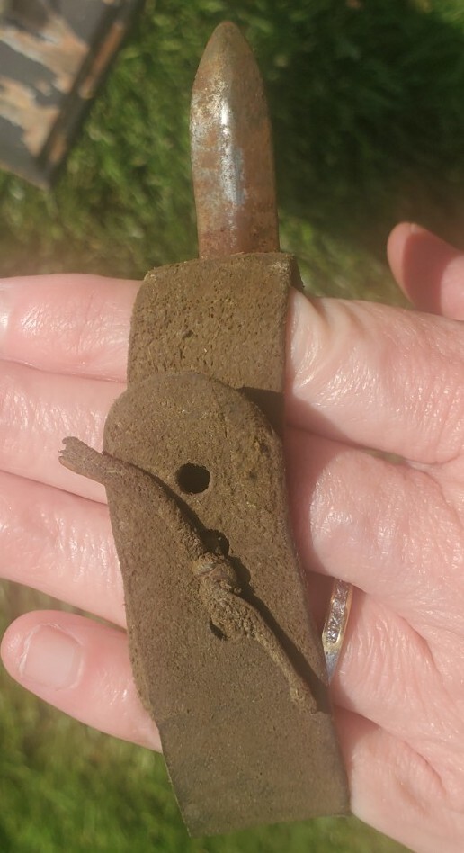 Antique Corn Husking Peg Hook Leather Palm Loop Primitive Farm Tool