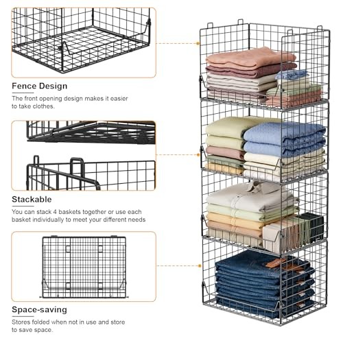 4-Tier Extra Height Stackable Closet Organizer – Foldable Storage Bins for