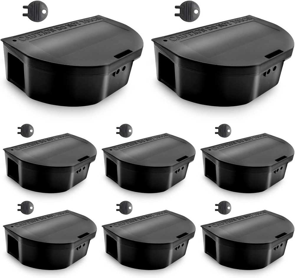 Mouse Bait Stations 8-Pack – Tamper-Resistant Locking Rodent Bait Boxes with Key