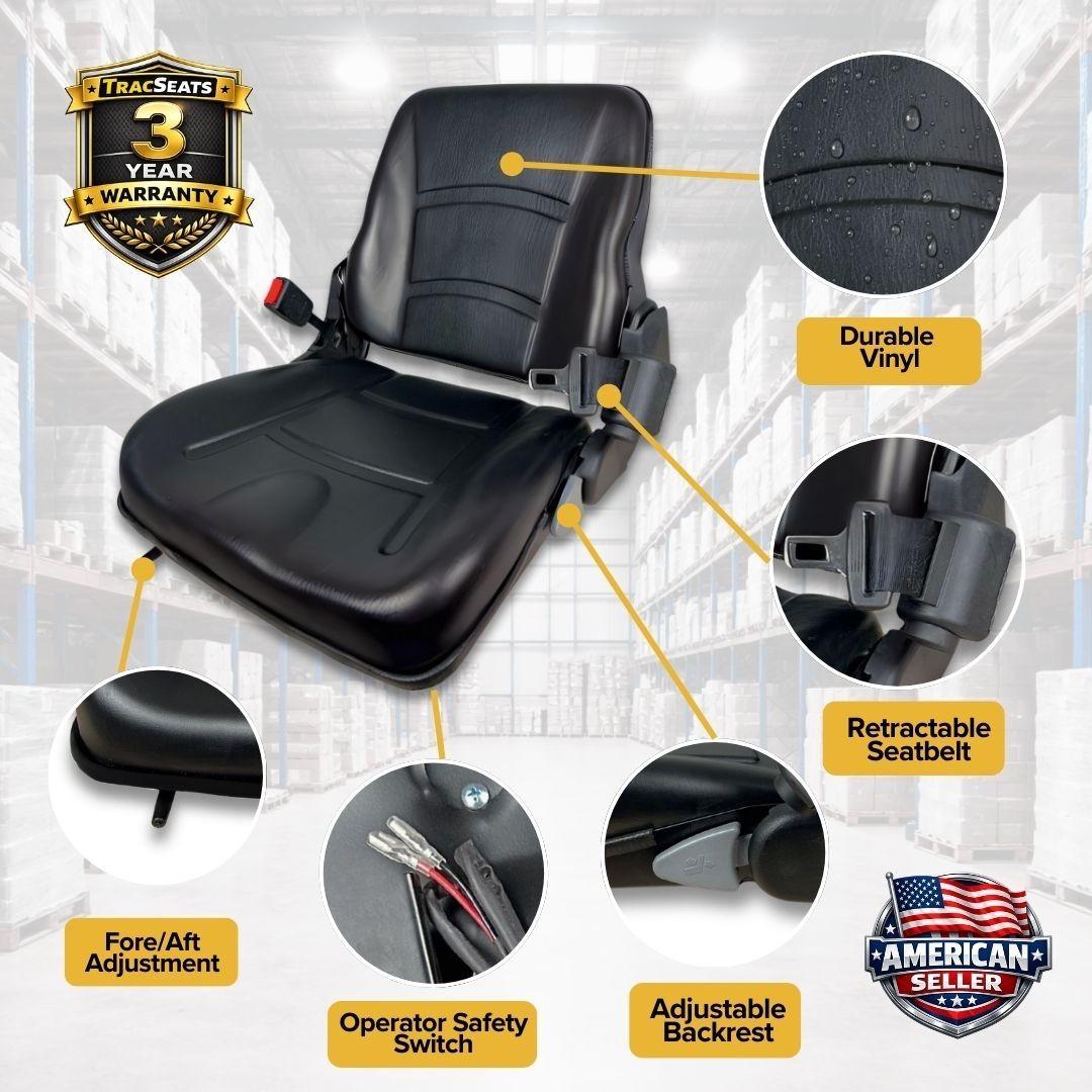 Trac Seats Universal Forklift Seat Replacement w/ Seat Belt – Tractor Skid Steer