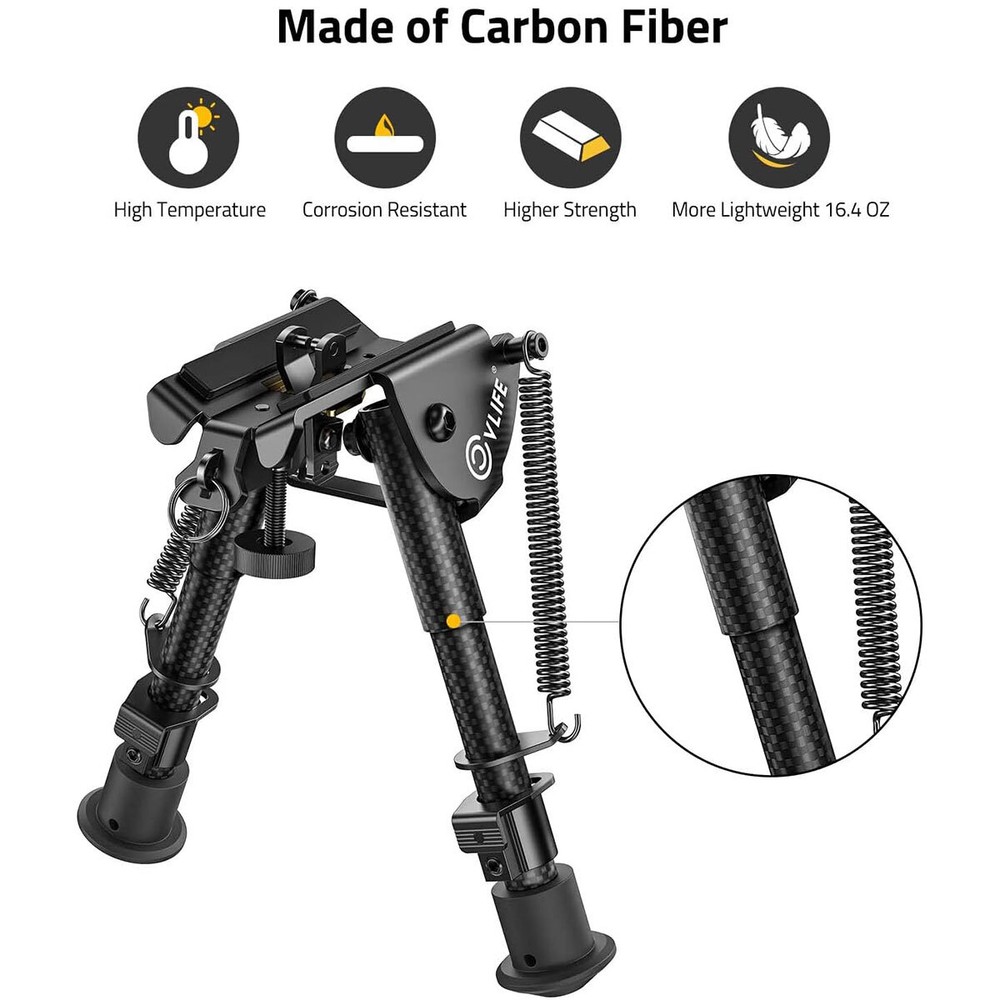 Adjustable 6"- 9" Tactical Rifle Bipod Spring Return For Sling Swivel Stud Mount