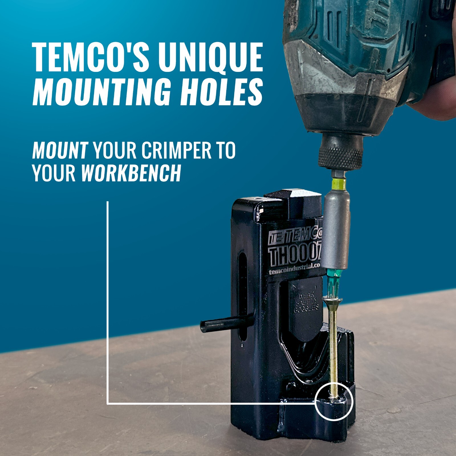 TEMCo Hammer Lug Crimper: 8 AWG to 4/0 Battery/Welding Cables (Mountable)