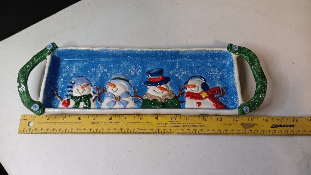 St. Nicholas Square Button Up Snowman Serving Tray with Handles