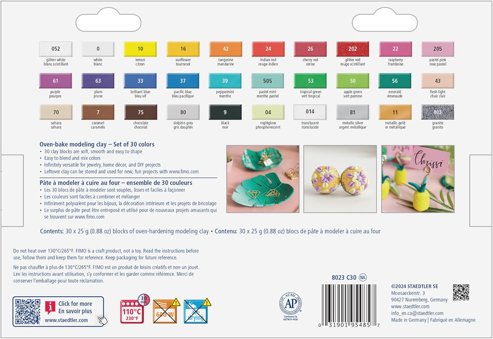 FIMO Soft Oven-Bake Polymer Clay - Assorted Colors Sampler: 30 X 25G Half Blocks
