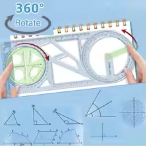 Rotary Multi-Function Geometry Ruler & Protractor | Precision Math Drawing Tool