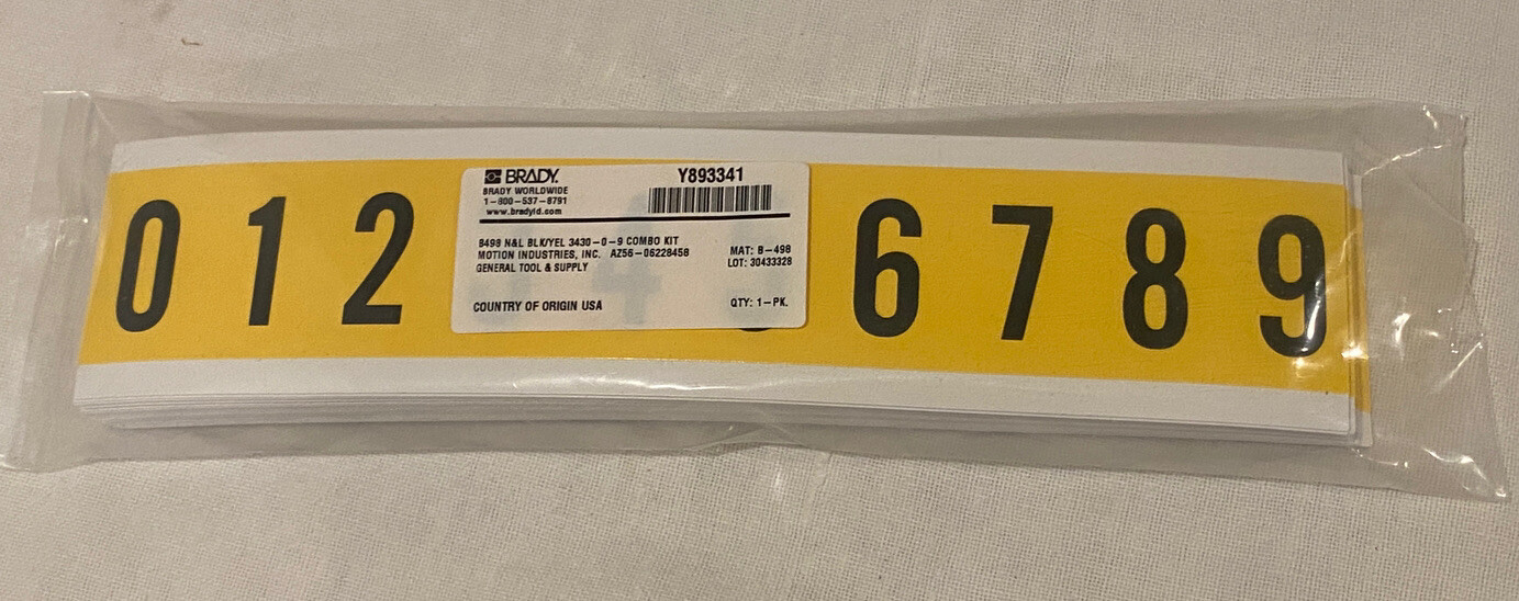 0 to 9 Number Labels, Vinyl Cloth Repositionable Adhesive Brady 3430 34310 B-498
