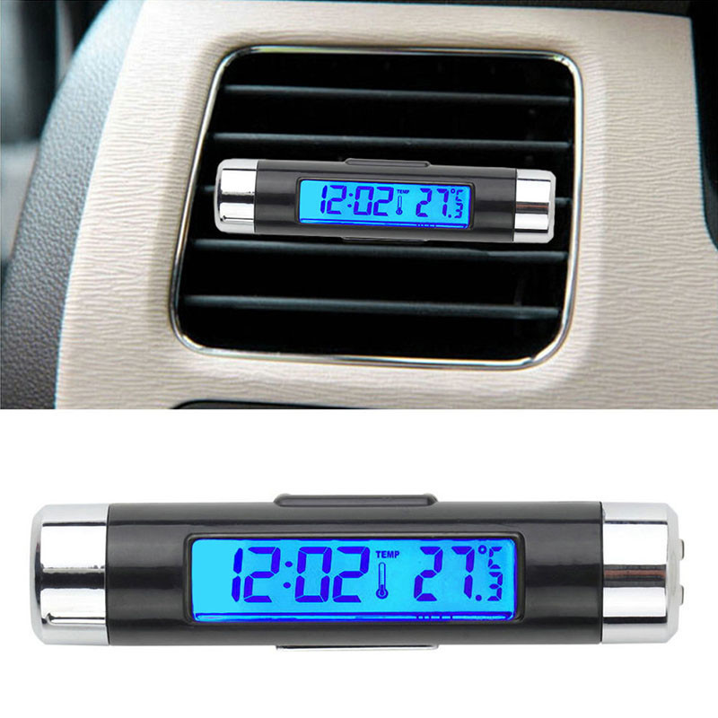 2in1 Digital LED Car Clock Thermometer Temperature LCD Backlight NO Battery