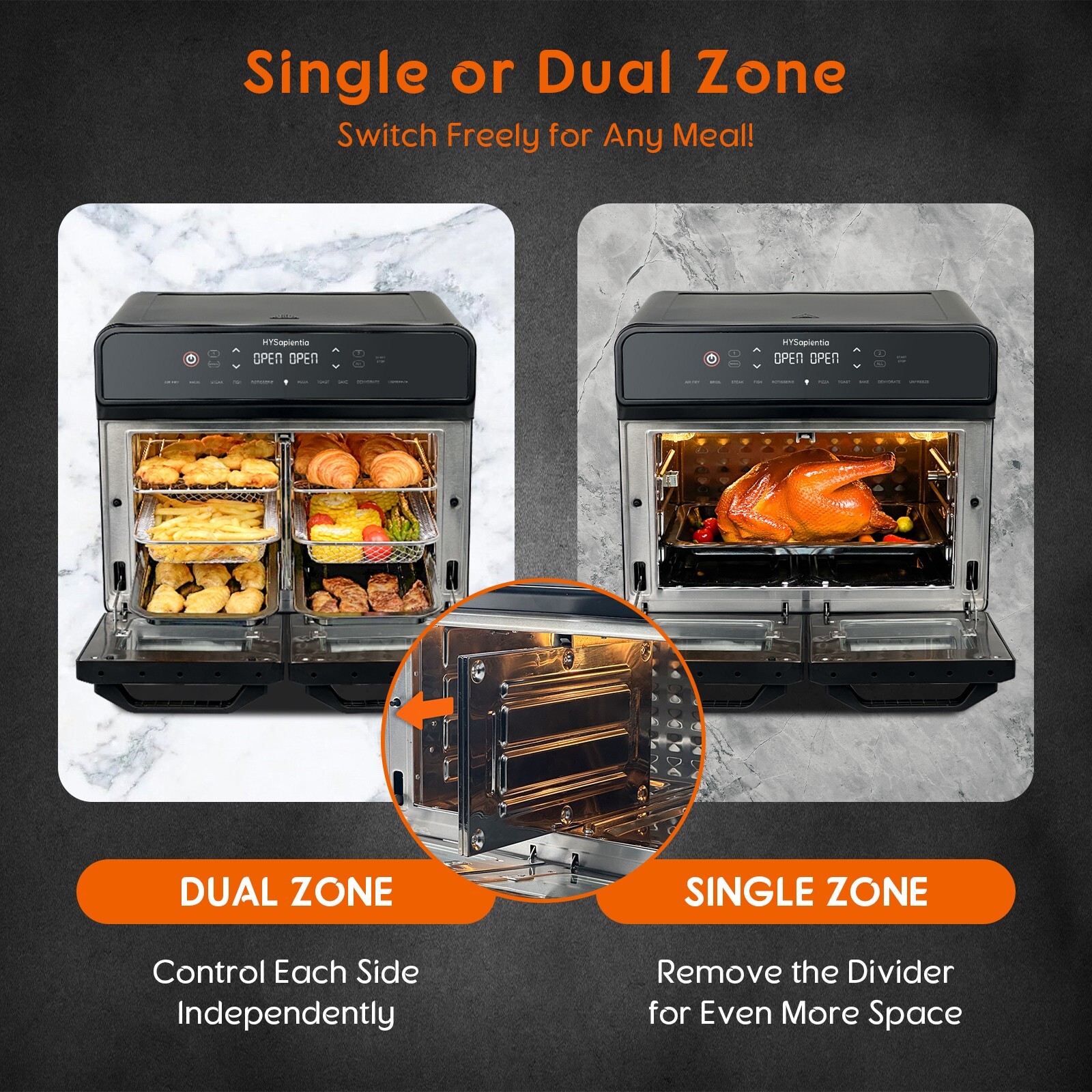 HYSapientia 24QT Dual Zone Air Fryer Oven with Rotisserie