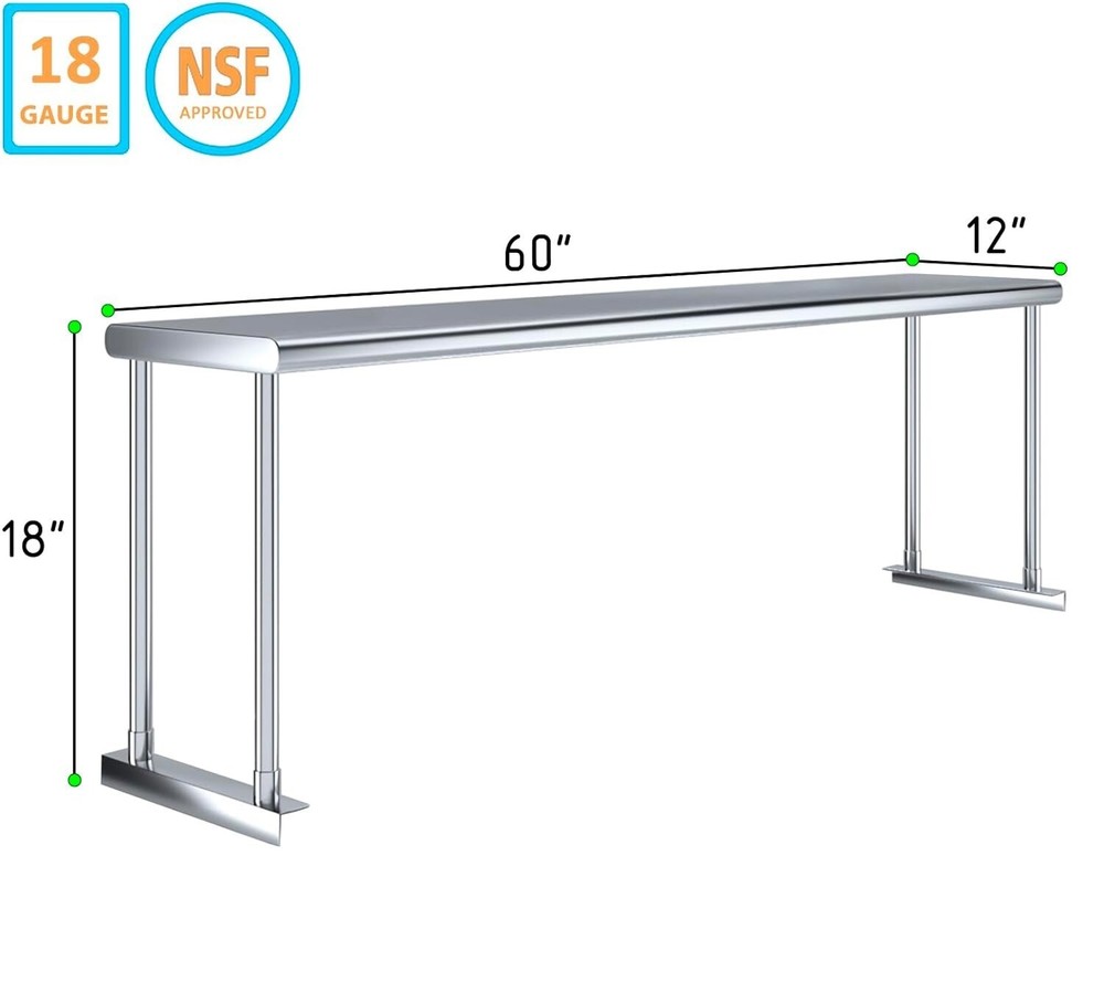 Stainless Steel Single Overshelf for Long Prep Work Table