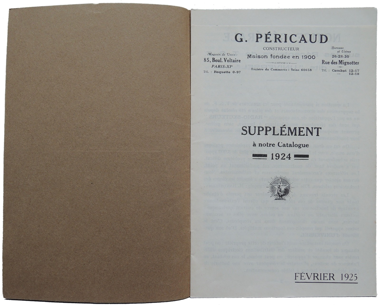 RARE PERICAUD COSMOS #1007 FRENCH CRYSTAL RADIO 1924