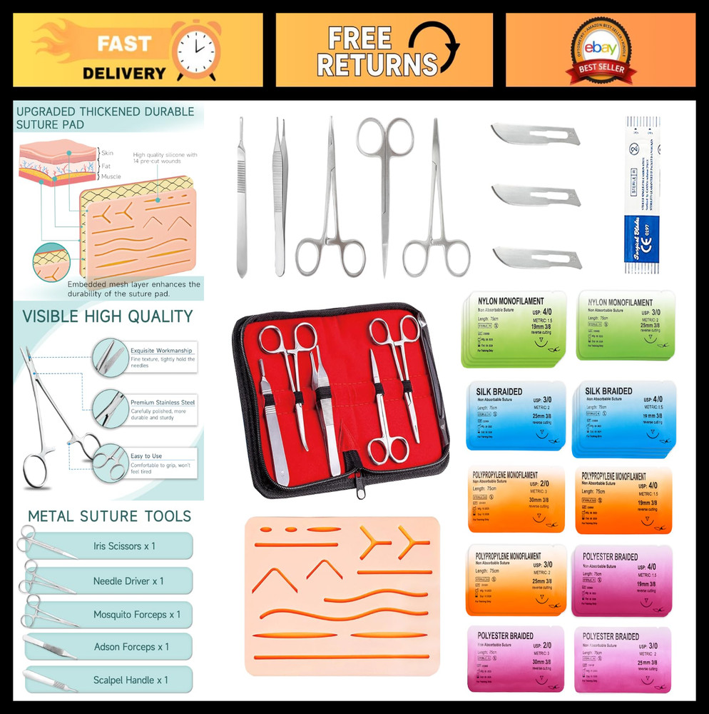 Suture Practice Kit for Students - 30 Pieces, Reusable Suture Pad & Stitches Tra