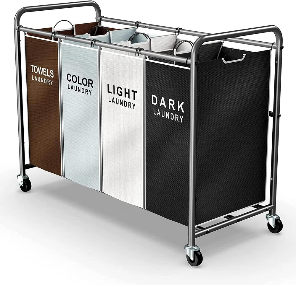 Laundry Hamper Sorter Cart: 4-Section Organizer with Heavy-Duty Lockable Wheels