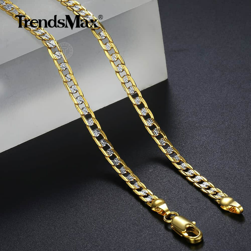 4mm 18-30" Diamond-Cut Curb Cuban Link Gold Plated Chain Necklace Men Women Gift