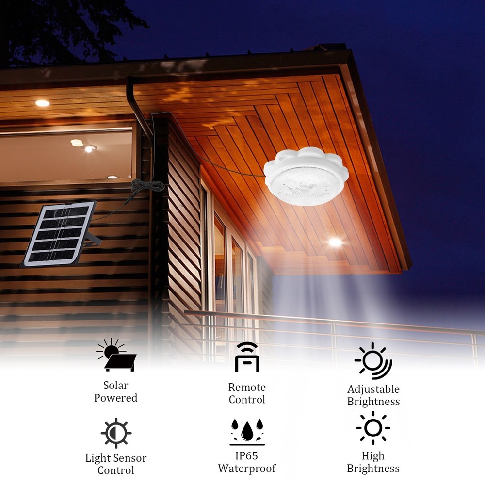 LED Ceiling Light Solar Panel Remote Control Pendant Lamp Indoor Corridor Garden