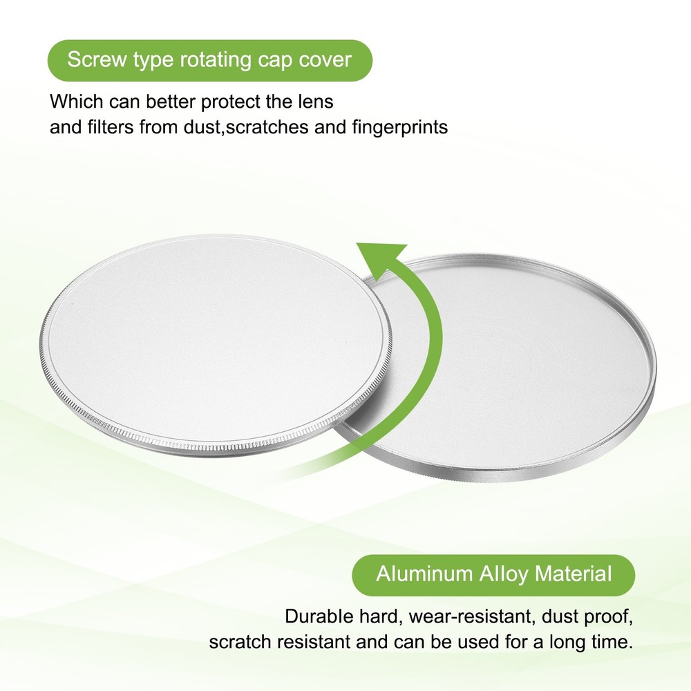 2Pcs 77mm Metal Lens Cap Universal Lens Filter Stack Cap Slim Stack Silver