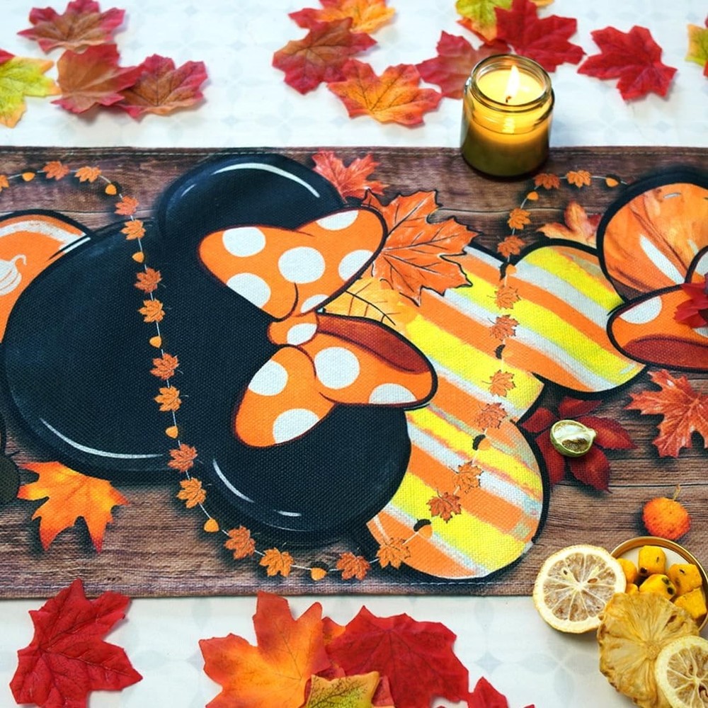 Fall Table Runner Cartoon Mouse Tablecover Autumn Mouse Table Runner Fall Aut...