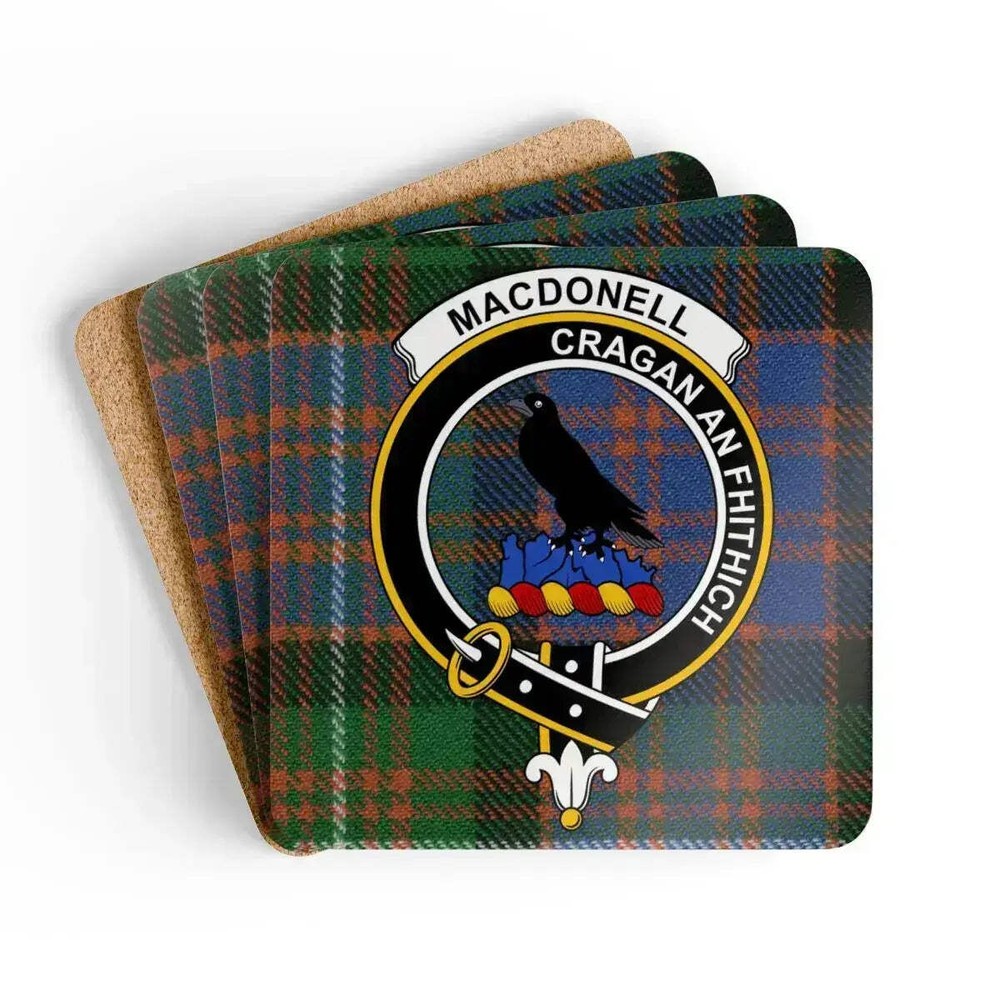 MacDonell Clan Crest Scottish Tartan Coaster Set