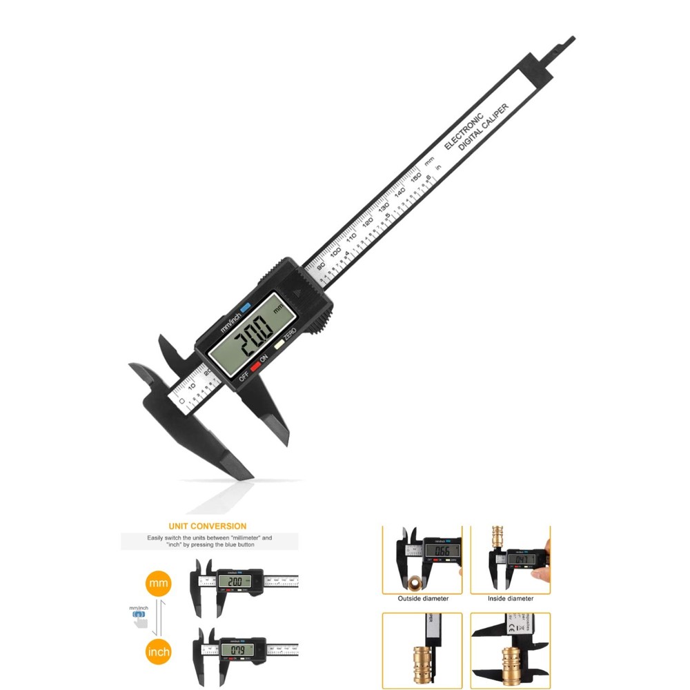 Digital Caliper with Large LCD Screen & Auto-Off Feature - 0-6 inches