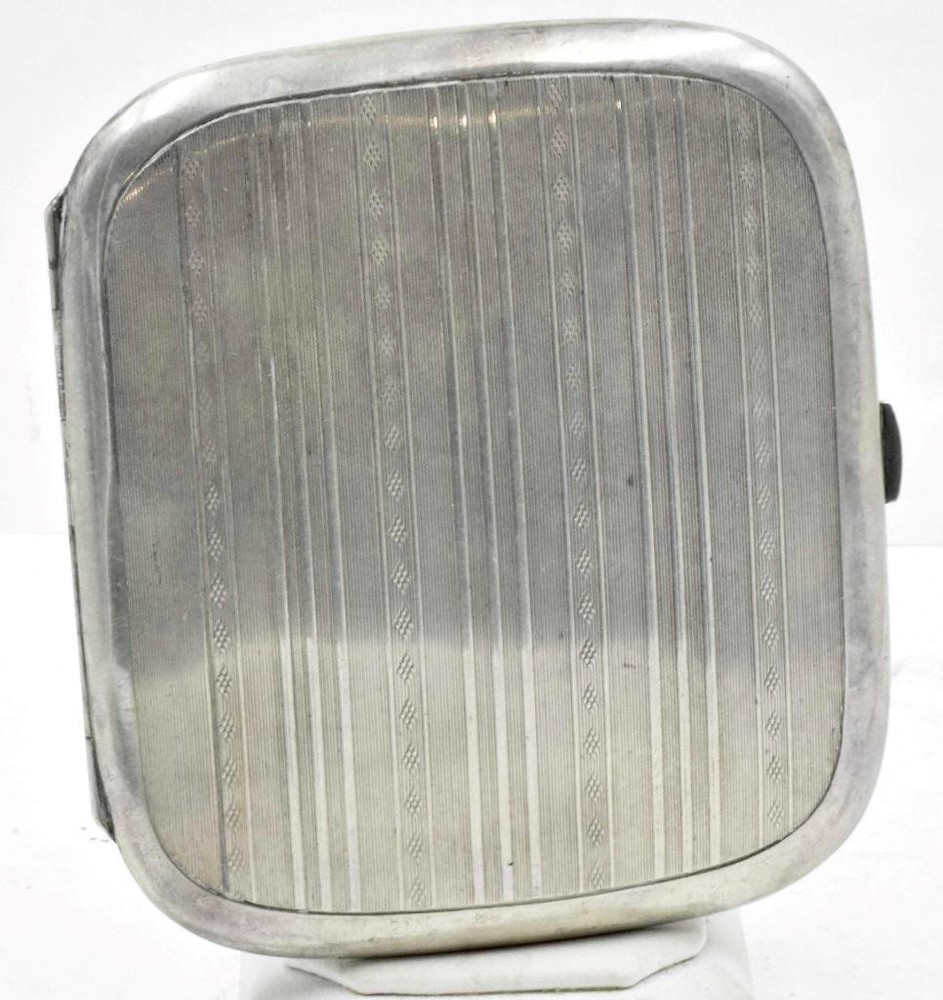 Vintage 800 solid Silver Hallmarked Art Deco Design lined Cigarette Case no mono
