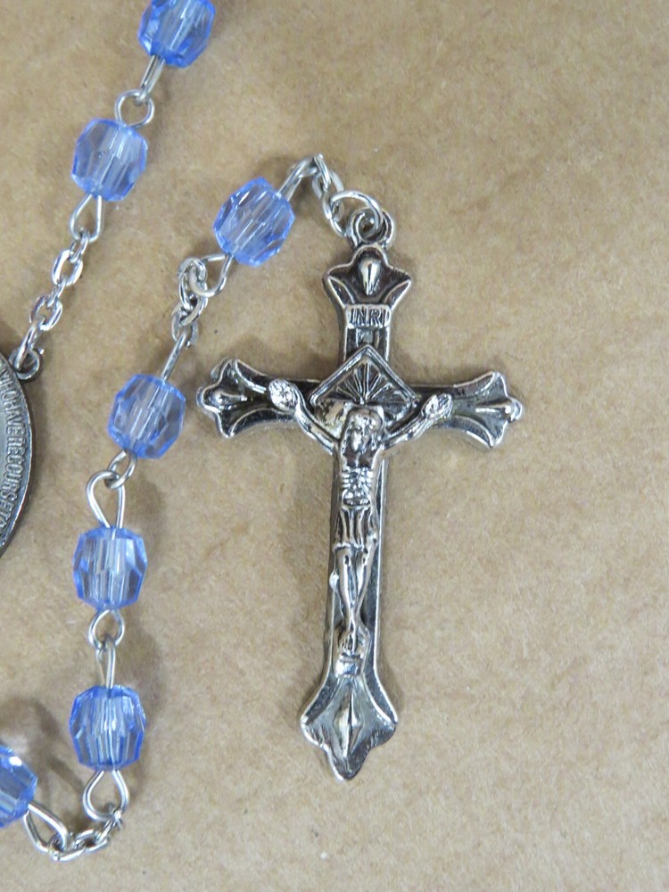 VTG Catholic 5 Decade Rosary Immaculate Conception Light Blue Beads