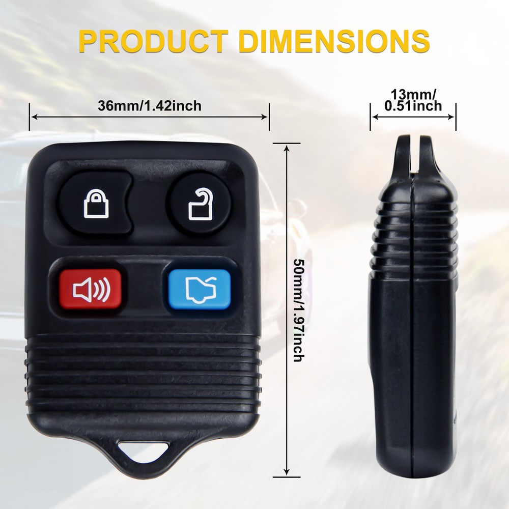 2 Pack Keyless Entry Remote Control Key Fob Transmitter Alarm 4Button For Ford