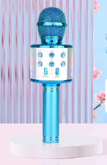 Wireless Bluetooth Karaoke Microphone for Kids, 5-in-1 Portable Handheld Blue