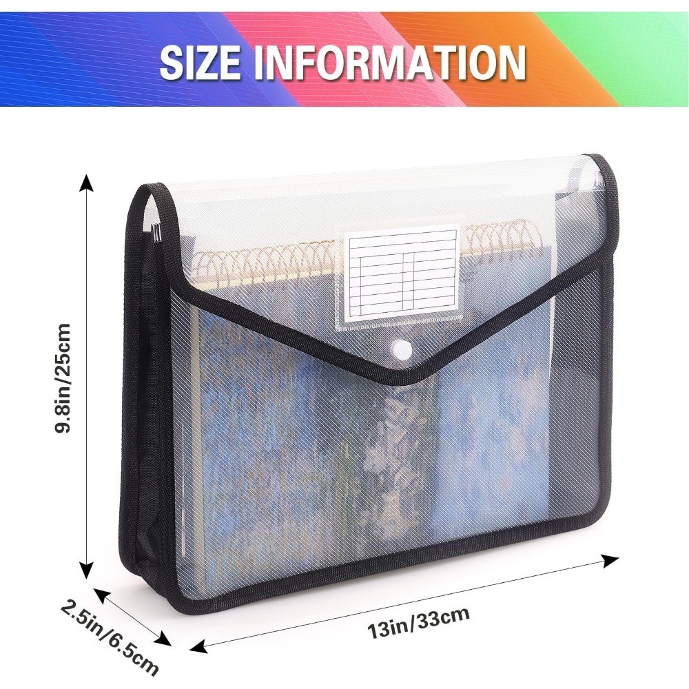 Plastic Expanding File Folder with Snap Closure Transparent Envelopes No
